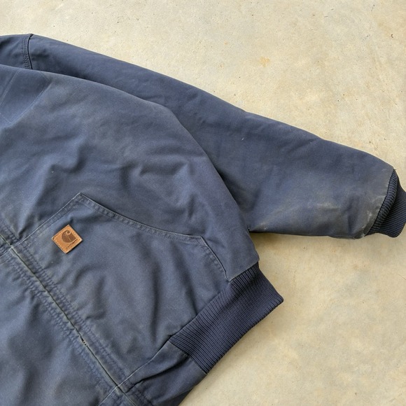 Vintage Y2K Mens XL Blueberry Blue Carhartt Jacket Hooded Work Issued 376-20 - Picture 2 of 7